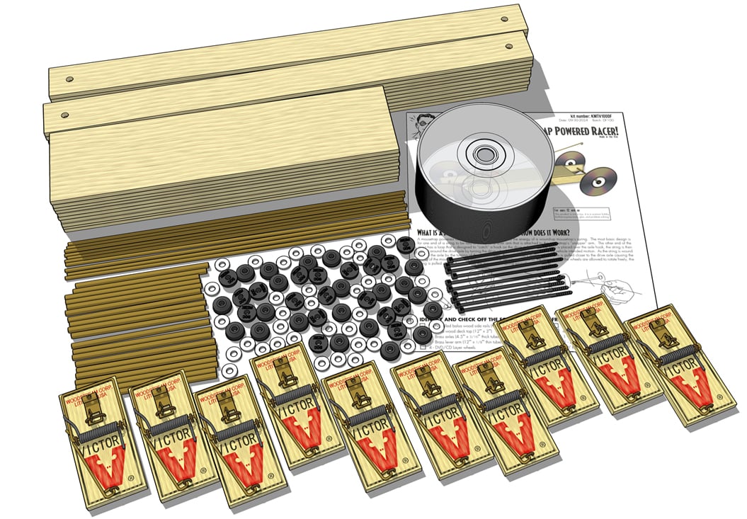 The Basic Kit Mousetrap Car Kit: parts