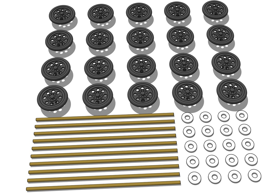 Dragster Front Wheels and Axle Set: parts
