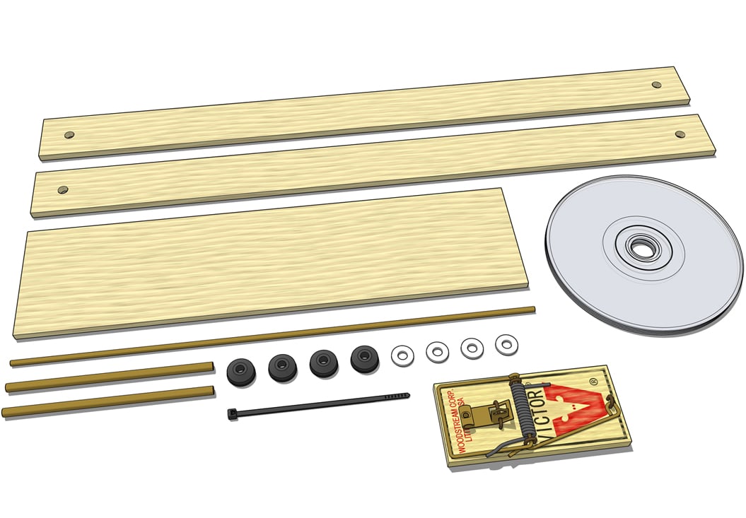 The Basic Mousetrap Car Kit: parts