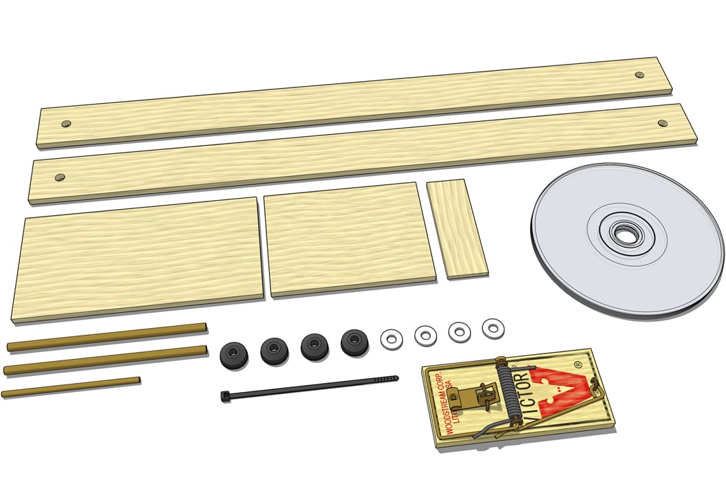 Can-Dew mousetrap car kit: parts