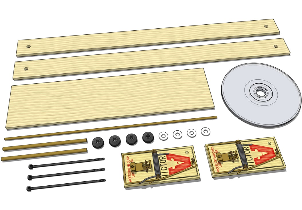 Double-Trouple mousetrap car kit: parts