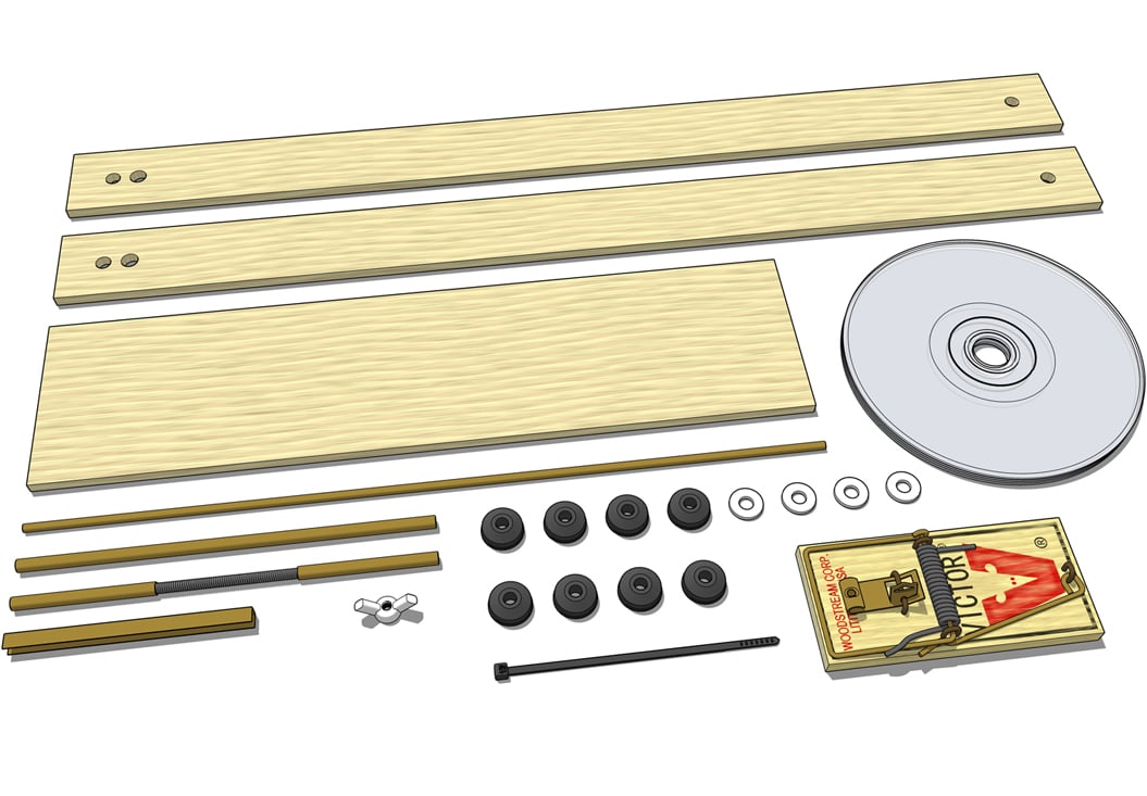 Lock-Tight mousetrap car kit: parts