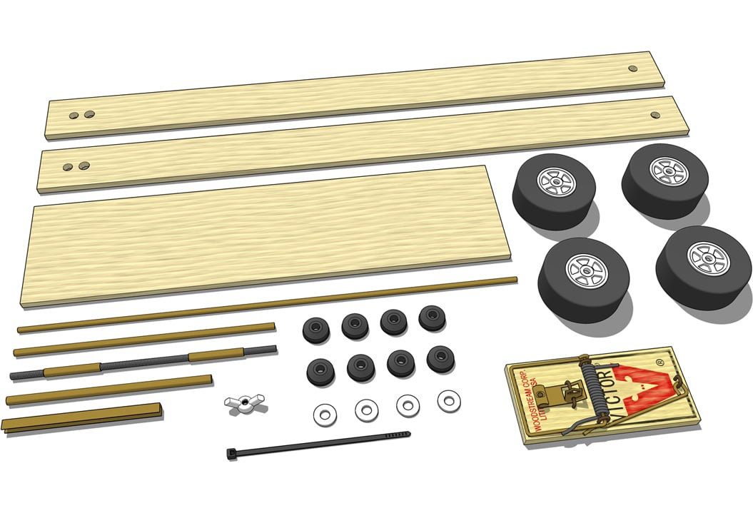 Branding Iron mousetrap car kit: parts