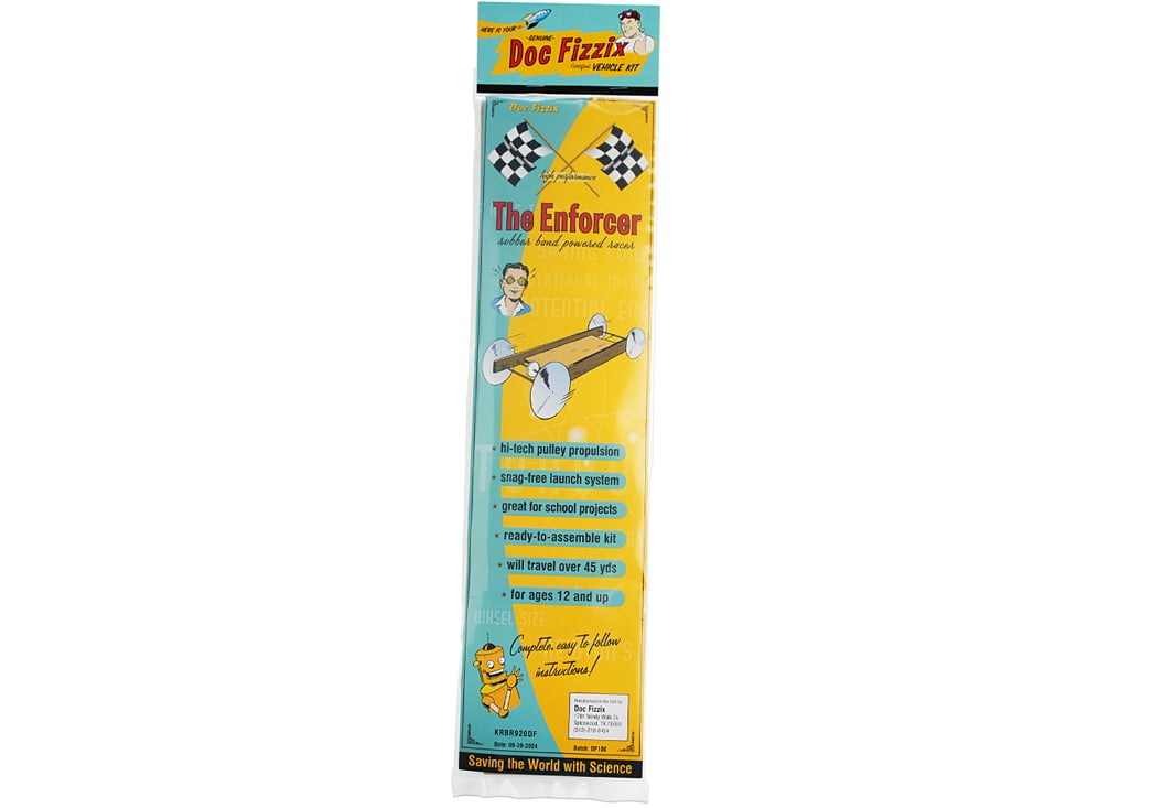 The Enforcer rubber band racer kit: packaging