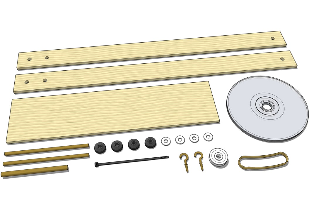 The Enforcer rubber band racer kit: parts